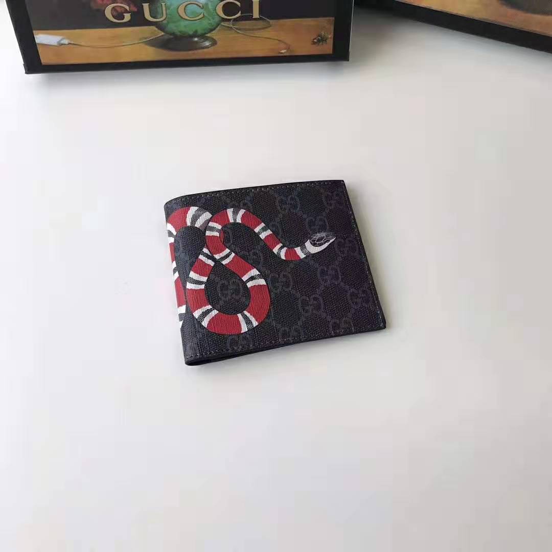 G*u*i gg men kingsnake print gg supreme wallet in black/grey gg supreme canvas