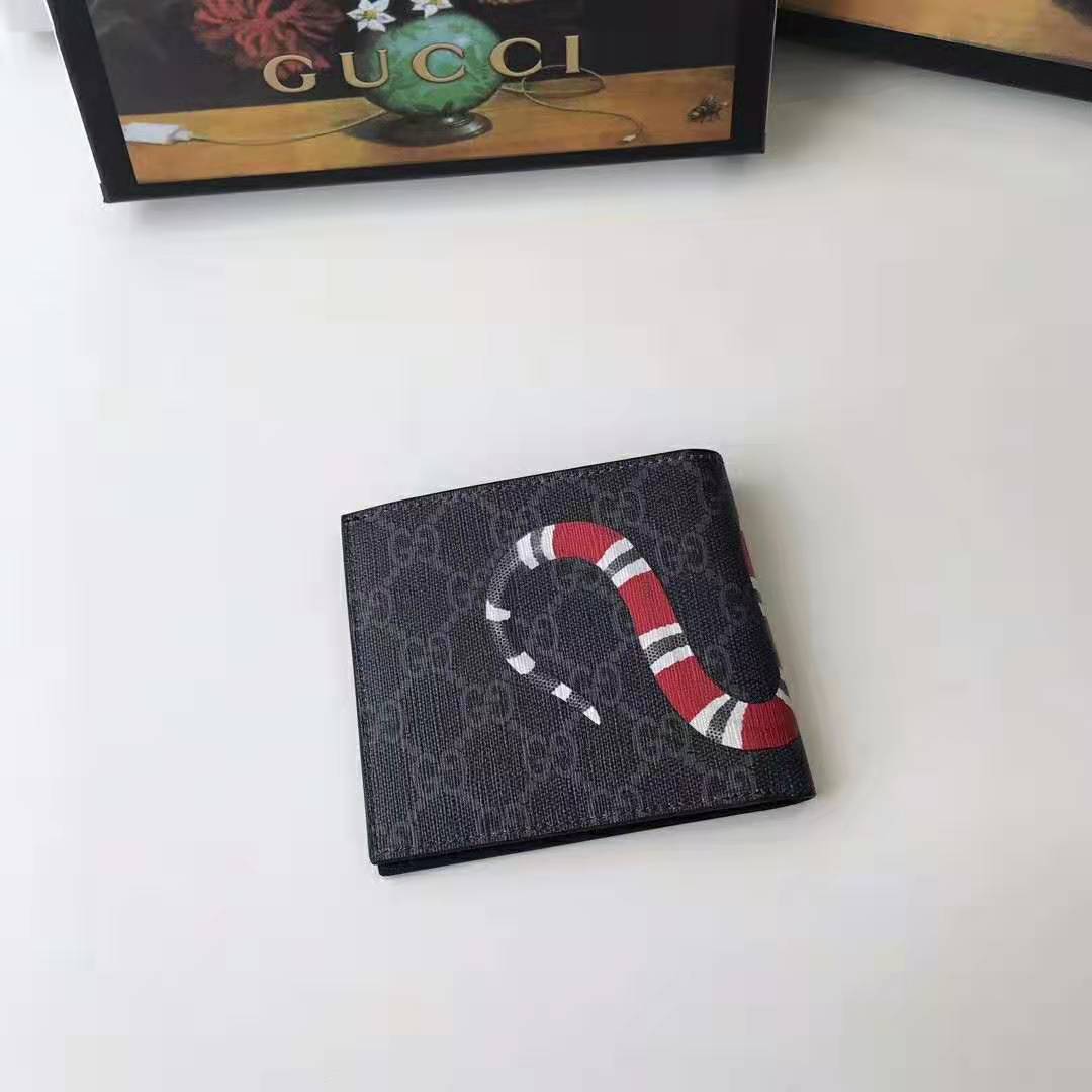 G*u*i gg men kingsnake print gg supreme wallet in black/grey gg supreme canvas