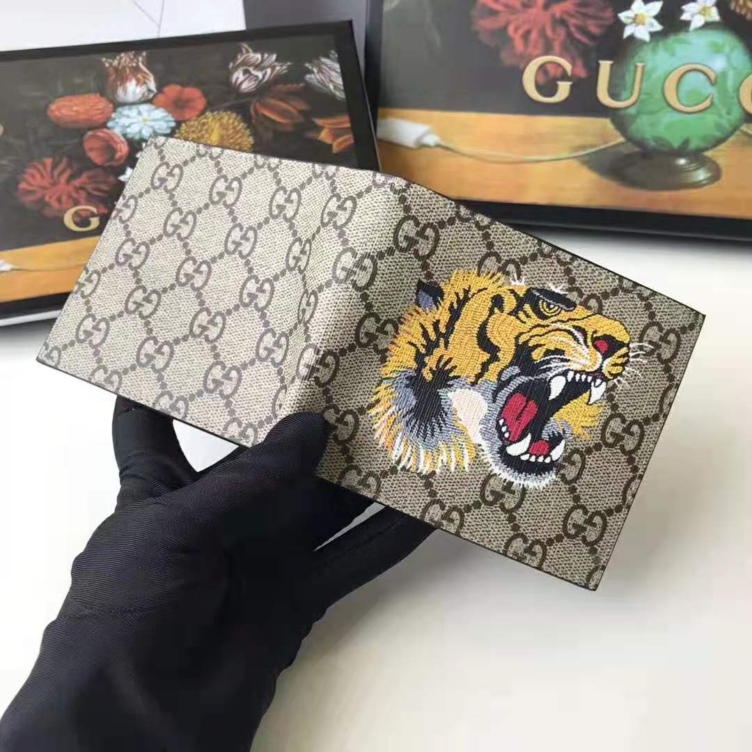 G*u*i gg men tiger print gg supreme wallet in beige/ebony gg supreme