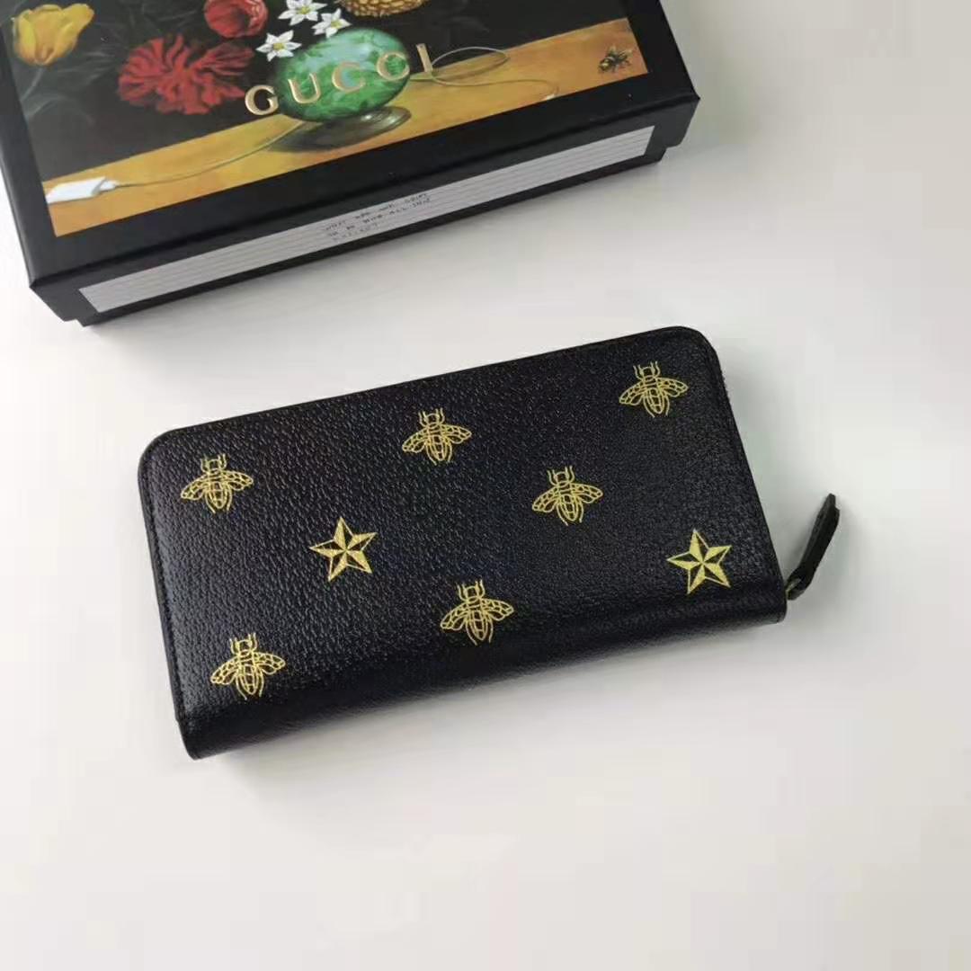 G*u*i gg unisex bee star leather zip around wallet in black metal-free tanned leather