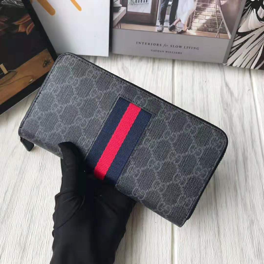 G*u*i gg unisex gg supreme web zip around wallet in black/grey gg supreme canvas