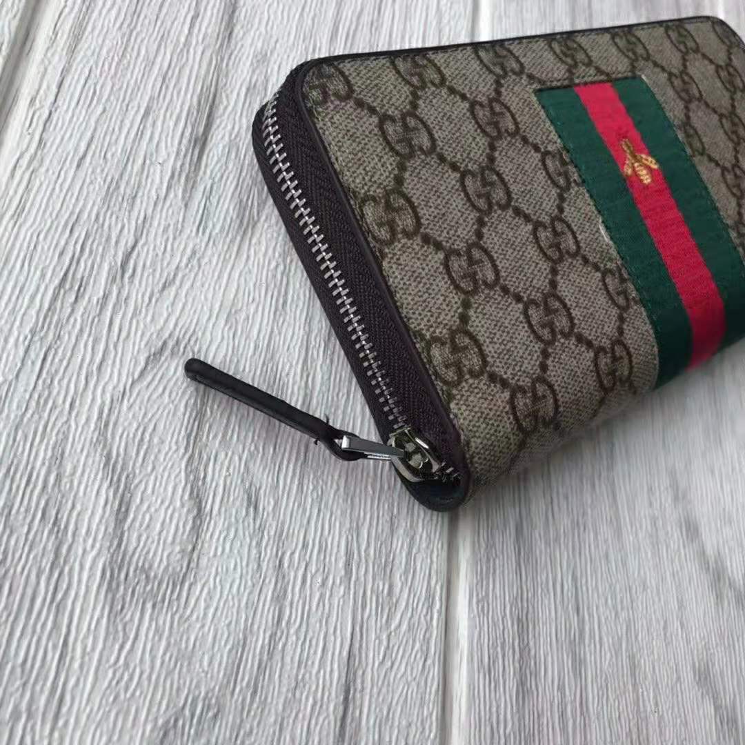 G*u*i gg unisex web gg supreme zip around wallet in beige/ebony gg supreme canvas