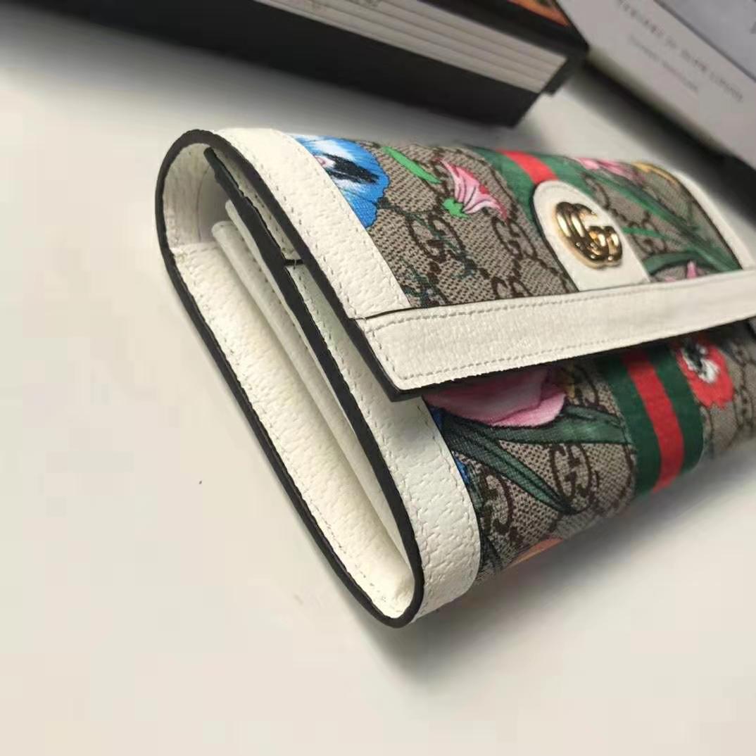 G*u*i gg women ophidia gg flora continental wallet in beige/ebony gg supreme canvas
