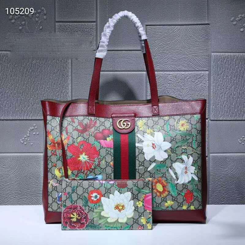 G*u*i gg women ophidia gg flora medium tote in beige/ebony gg supreme canvas