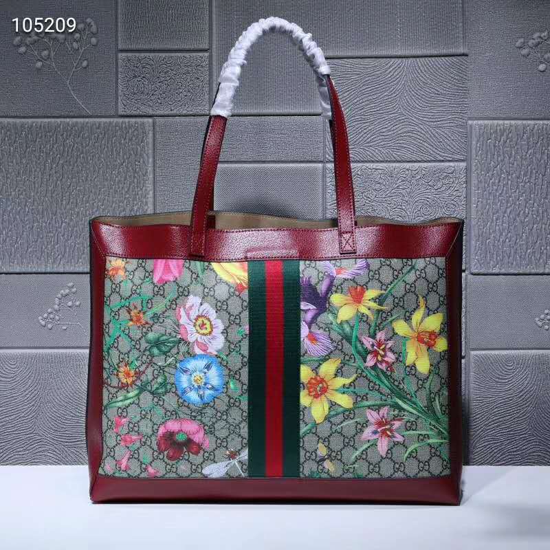 G*u*i gg women ophidia gg flora medium tote in beige/ebony gg supreme canvas
