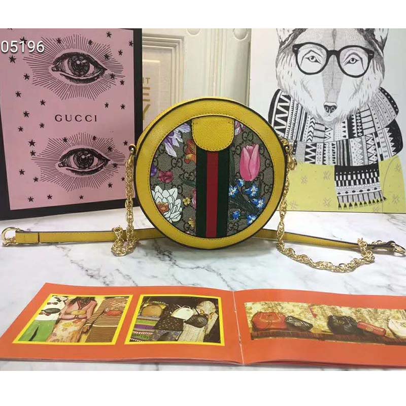 G*u*i gg women ophidia gg flora mini round shoulder bag in beige/ebony gg supreme canvas
