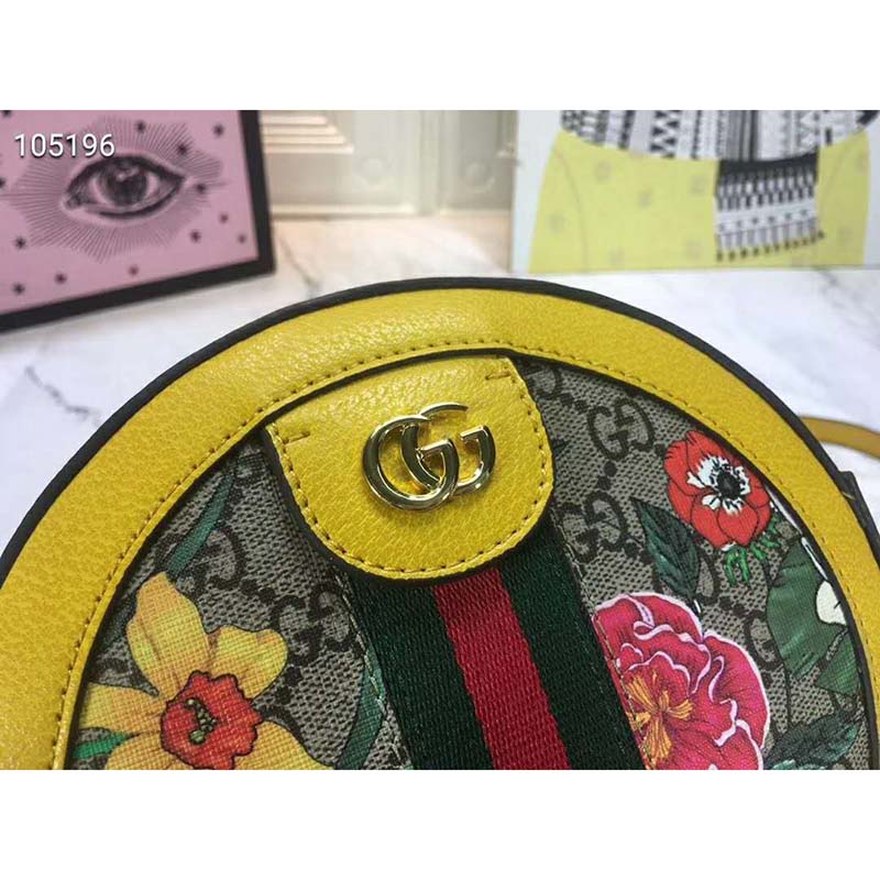 G*u*i gg women ophidia gg flora mini round shoulder bag in beige/ebony gg supreme canvas