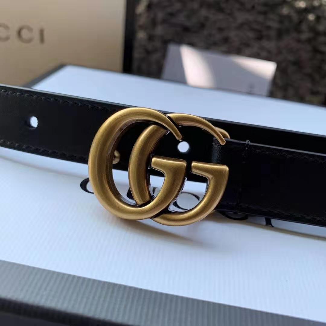 G*u*i unisex gg marmont leather belt with shiny buckle-black