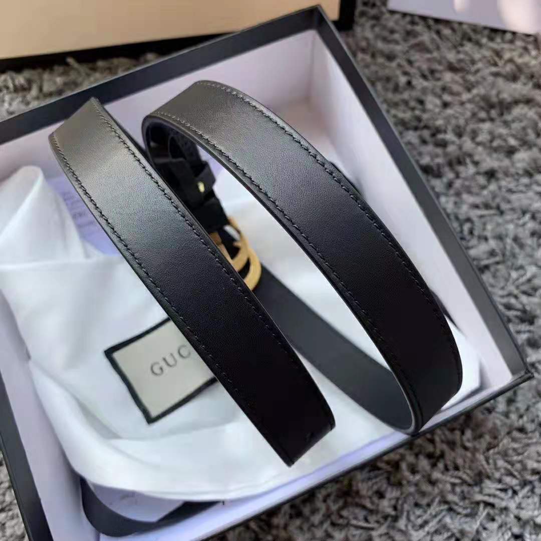 G*u*i unisex gg marmont leather belt with shiny buckle-black