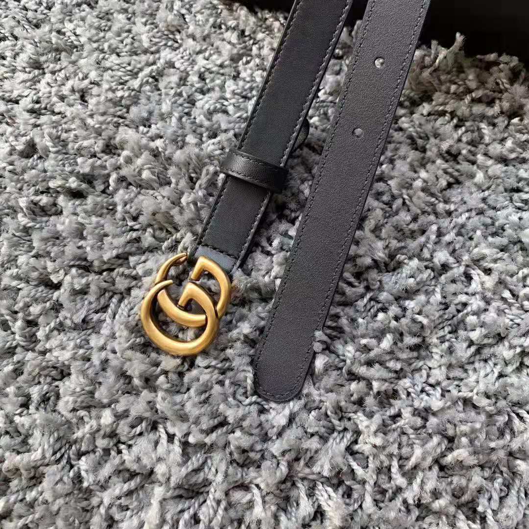 G*u*i unisex gg marmont leather belt with shiny buckle-black