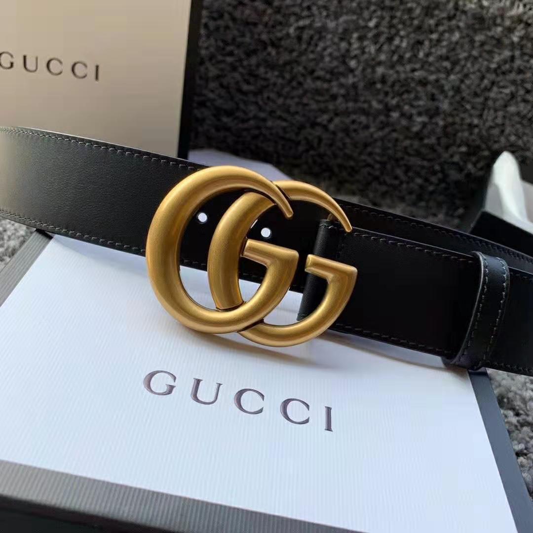 G*u*i unisex gg marmont leather belt with shiny buckle in 3.8cm width-black