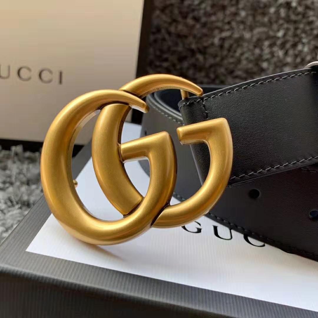 G*u*i unisex gg marmont leather belt with shiny buckle in 3.8cm width-black