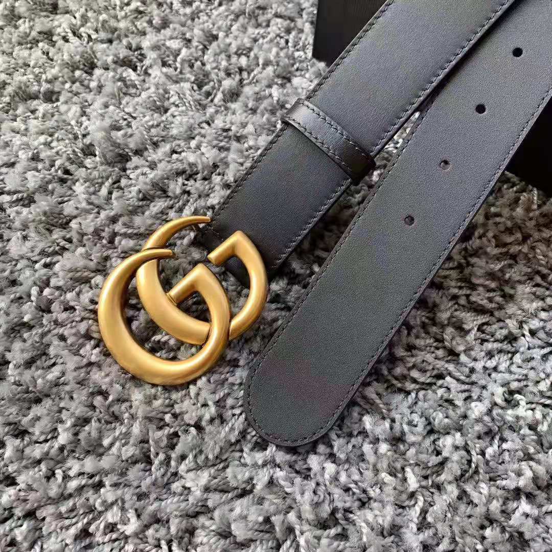 G*u*i unisex gg marmont leather belt with shiny buckle in 3.8cm width-black