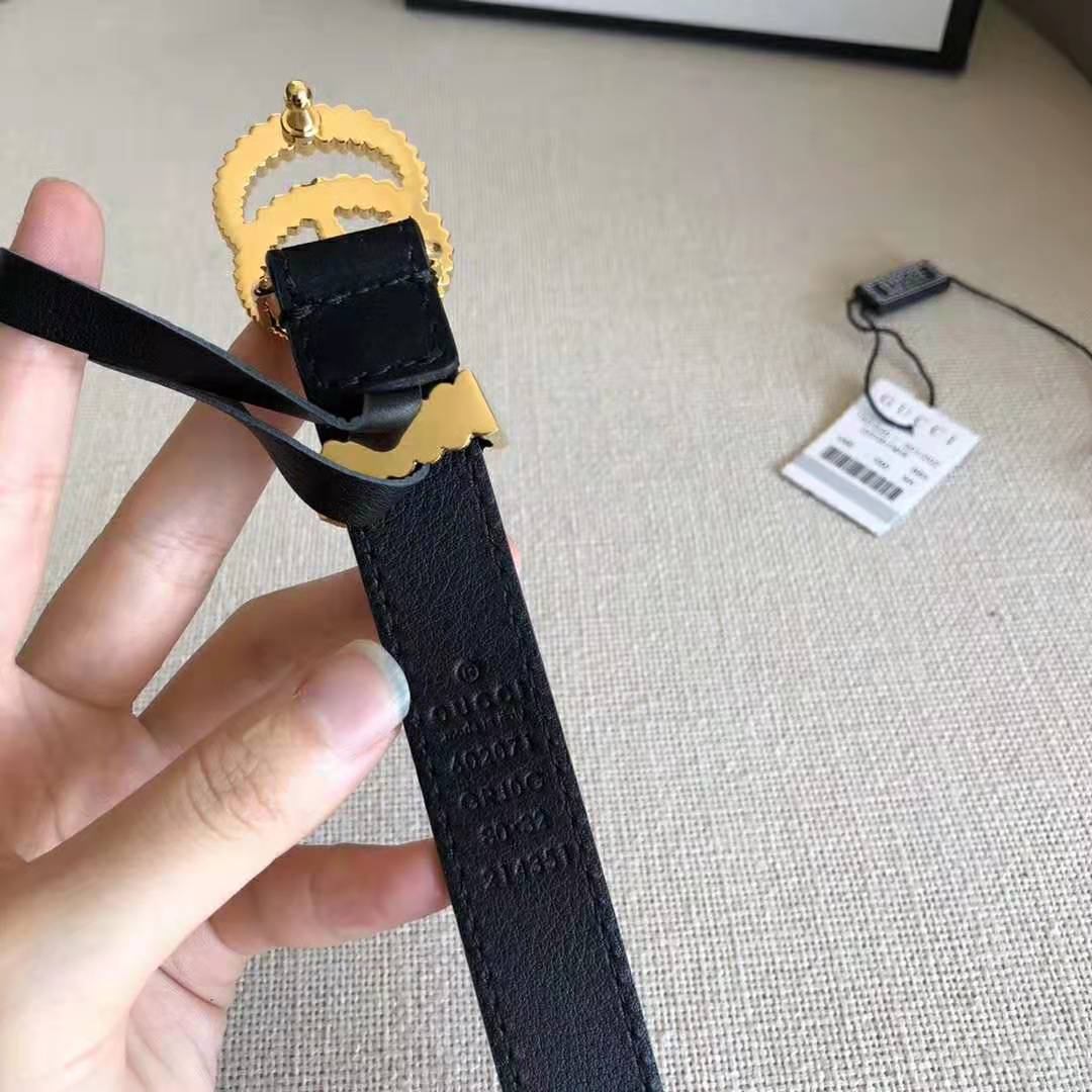 G*u*i unisex gg suede belt with torchon double g buckle-black
