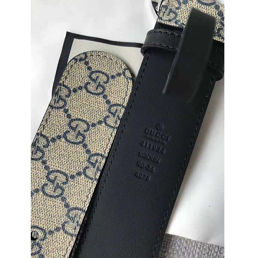 G*u*i unisex gg supreme belt with g buckle in beige/blue gg supreme canvas