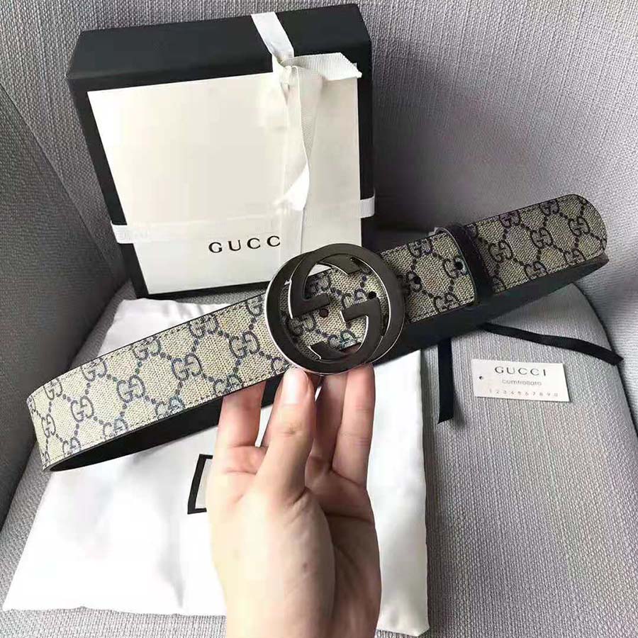 G*u*i unisex gg supreme belt with g buckle in beige/blue gg supreme canvas