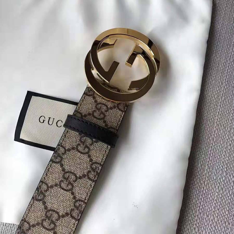G*u*i unisex gg supreme belt with g buckle in beige/ebony gg supreme canvas