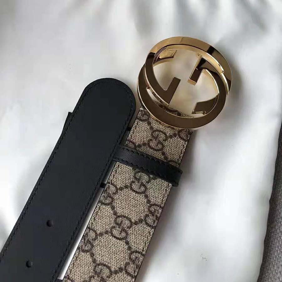 G*u*i unisex gg supreme belt with g buckle in beige/ebony gg supreme canvas