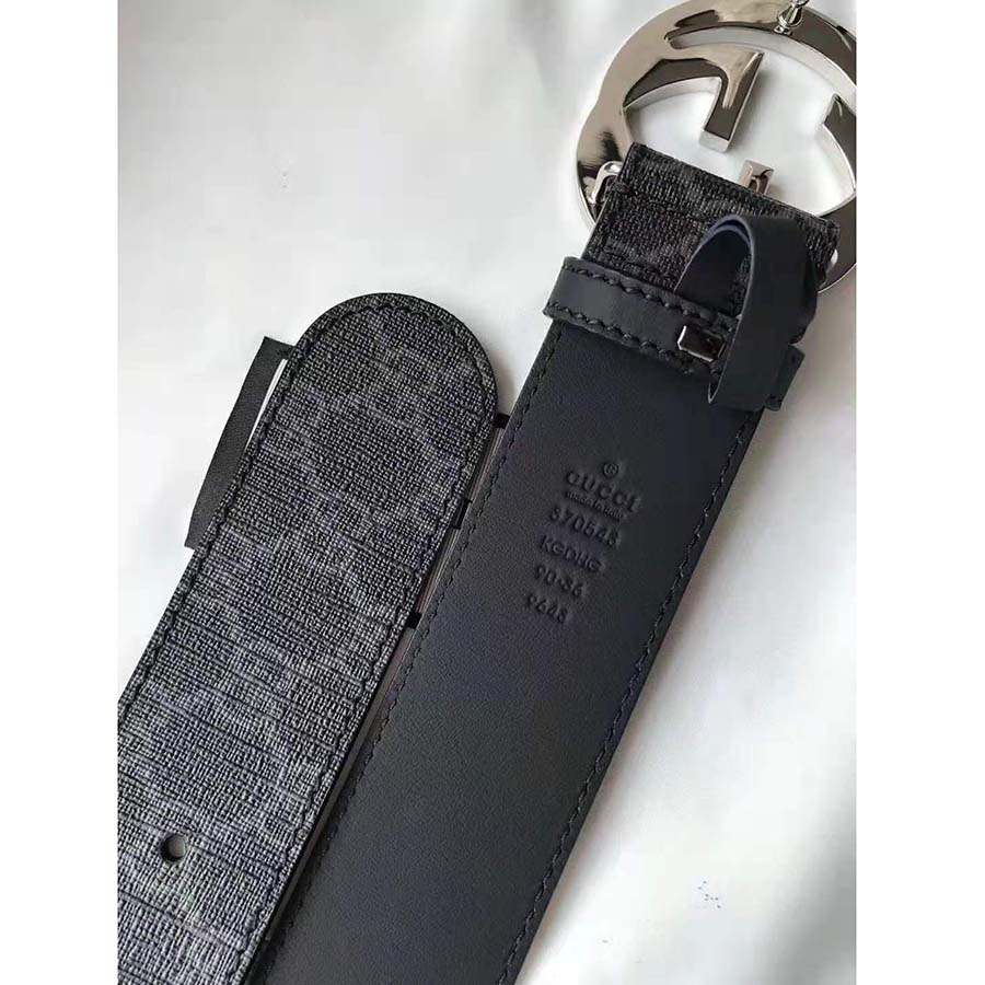 G*u*i unisex gg supreme belt with g buckle in black/grey gg supreme canvas