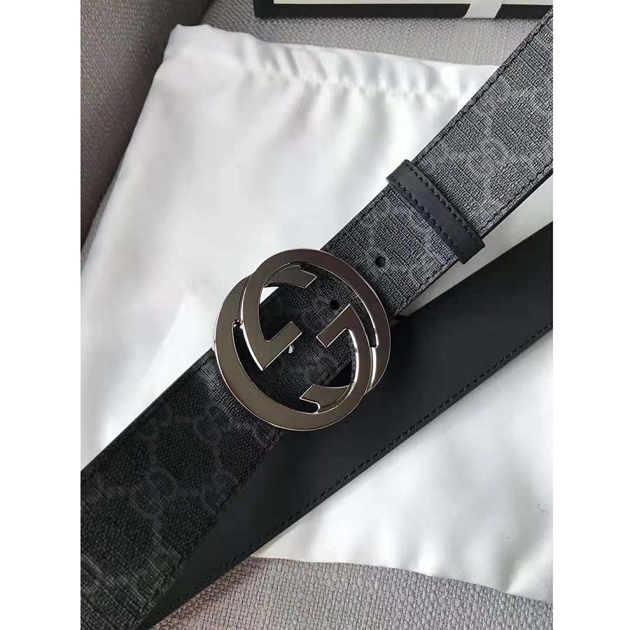 G*u*i unisex gg supreme belt with g buckle in black/grey gg supreme canvas