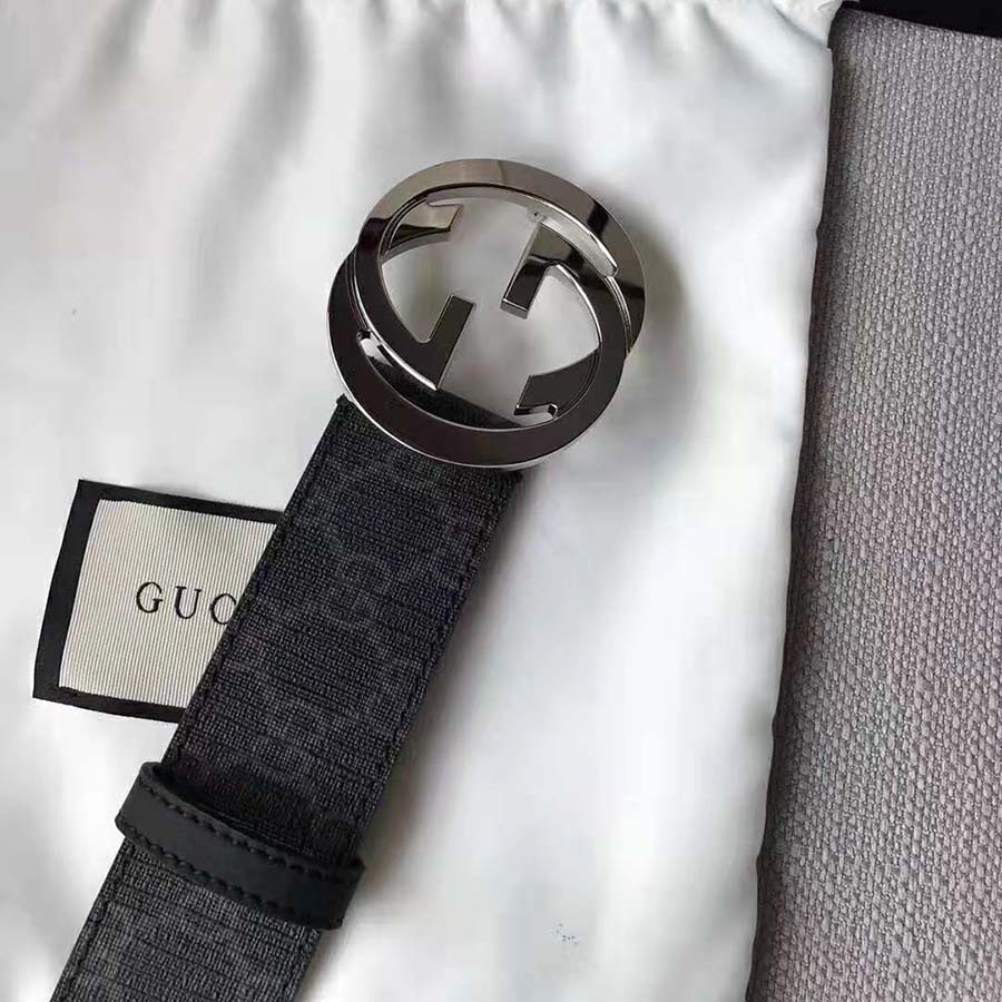 G*u*i unisex gg supreme belt with g buckle in black/grey gg supreme canvas