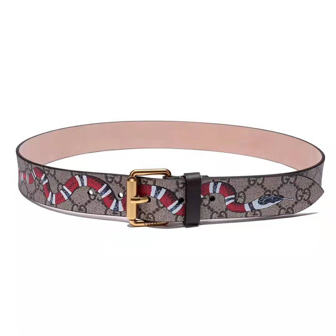 G*u*i unisex gg supreme belt with kingsnake print in beige/ebony gg supreme canvas