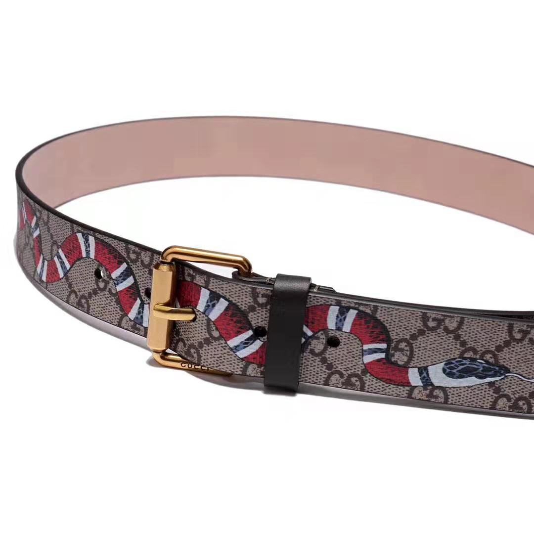 G*u*i unisex gg supreme belt with kingsnake print in beige/ebony gg supreme canvas