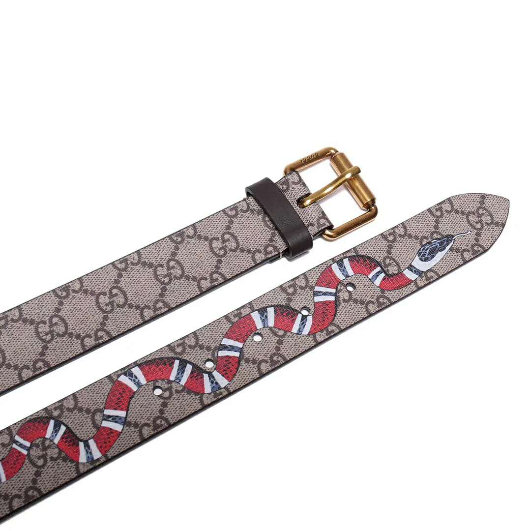 G*u*i unisex gg supreme belt with kingsnake print in beige/ebony gg supreme canvas