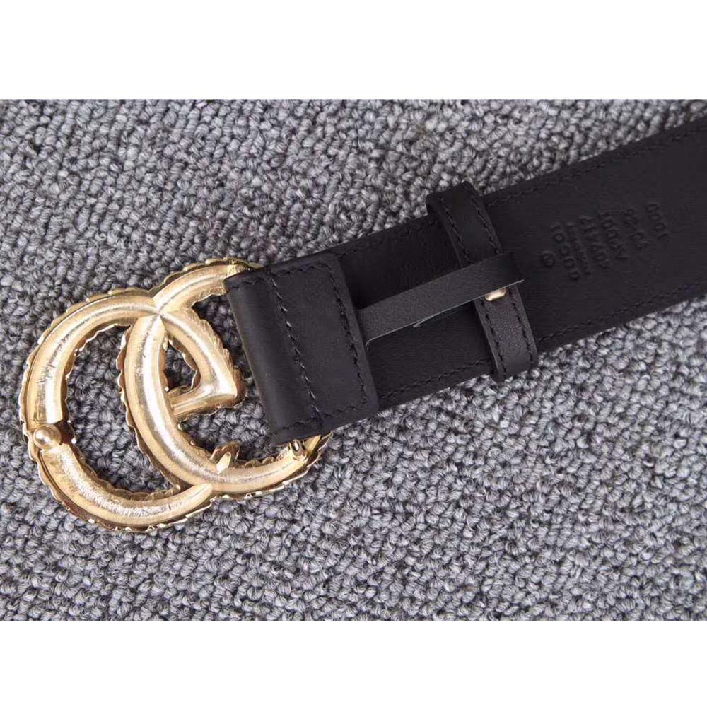 G*u*i unisex G*u*i belt with textured double g buckle in black leather