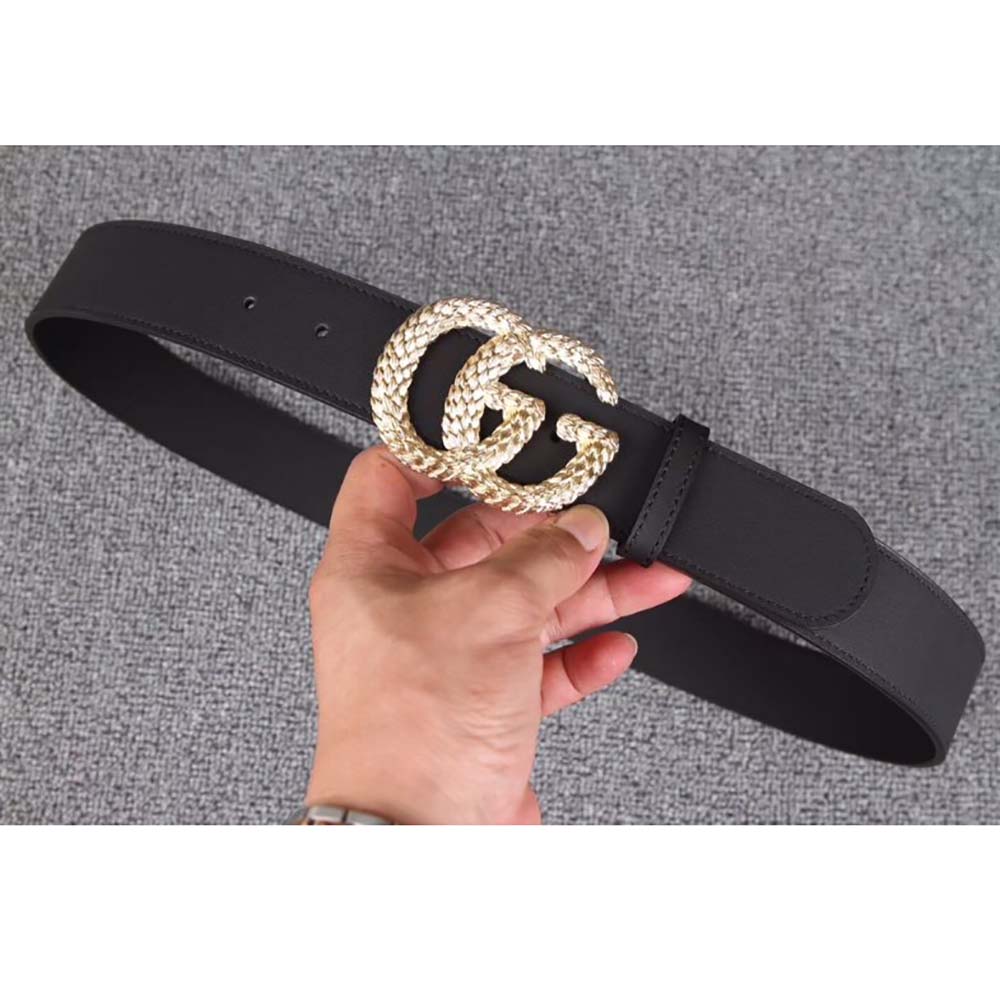 G*u*i unisex G*u*i belt with textured double g buckle in black leather
