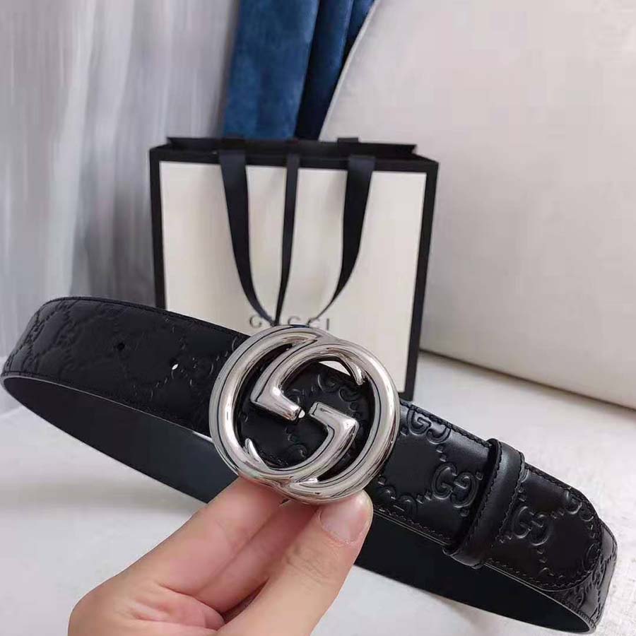 G*u*i unisex G*u*i signature leather belt with interlocking g buckle-black