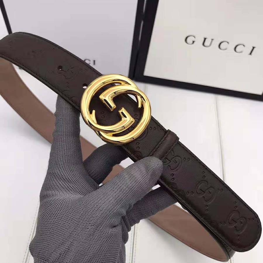 G*u*i unisex G*u*i signature leather belt with interlocking g buckle-brown
