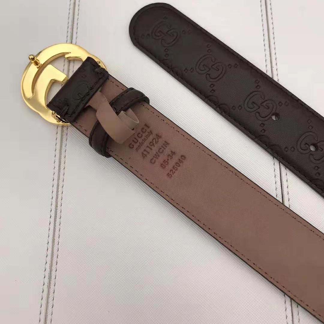 G*u*i unisex G*u*i signature leather belt with interlocking g buckle-brown