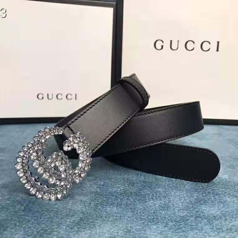 G*u*i unisex leather belt with double g buckle-black