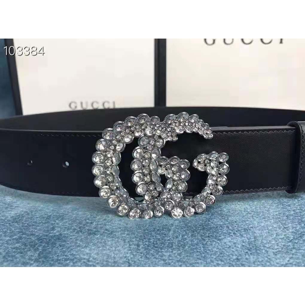 G*u*i unisex leather belt with double g buckle-black