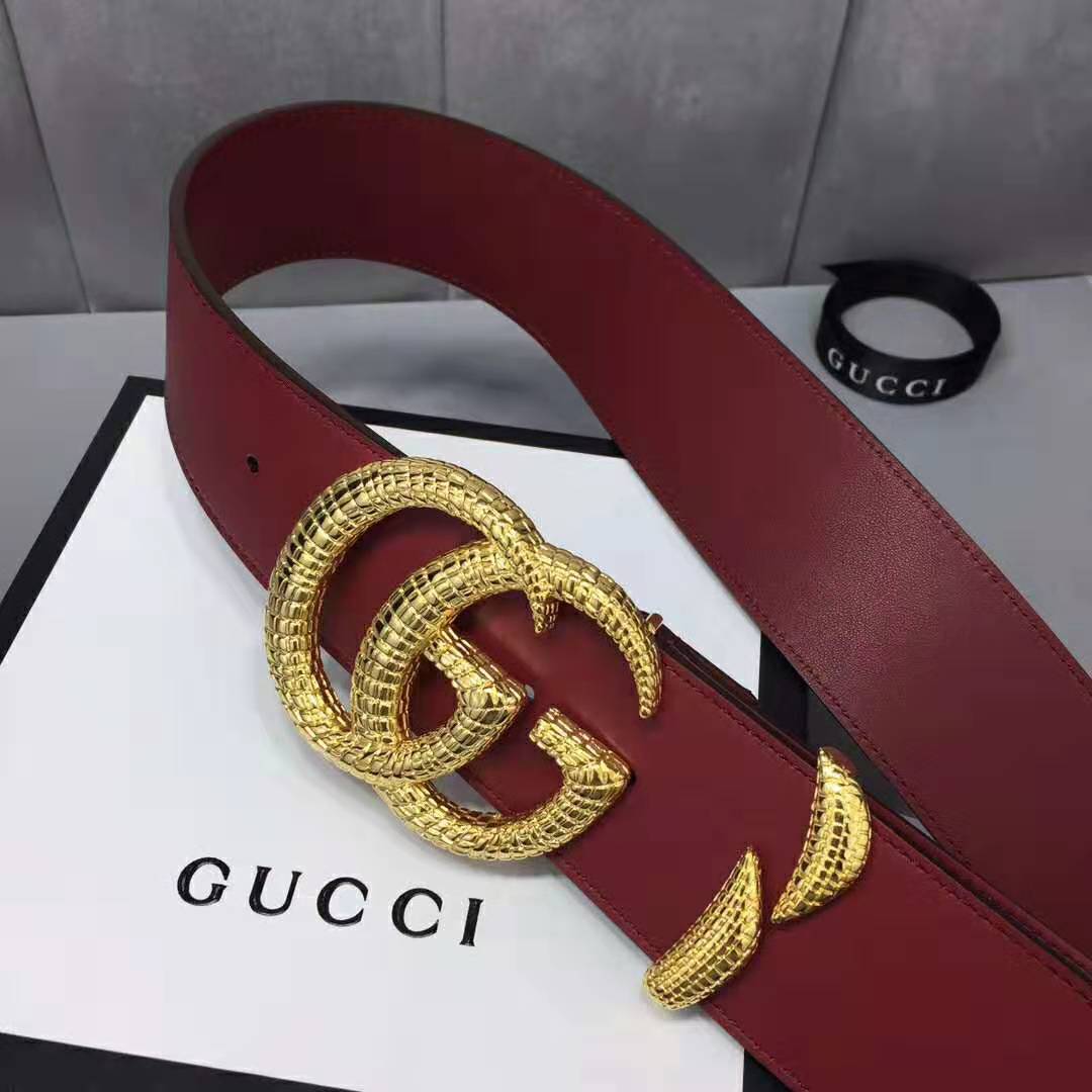 G*u*i unisex leather belt with double g buckle in burgundy leather