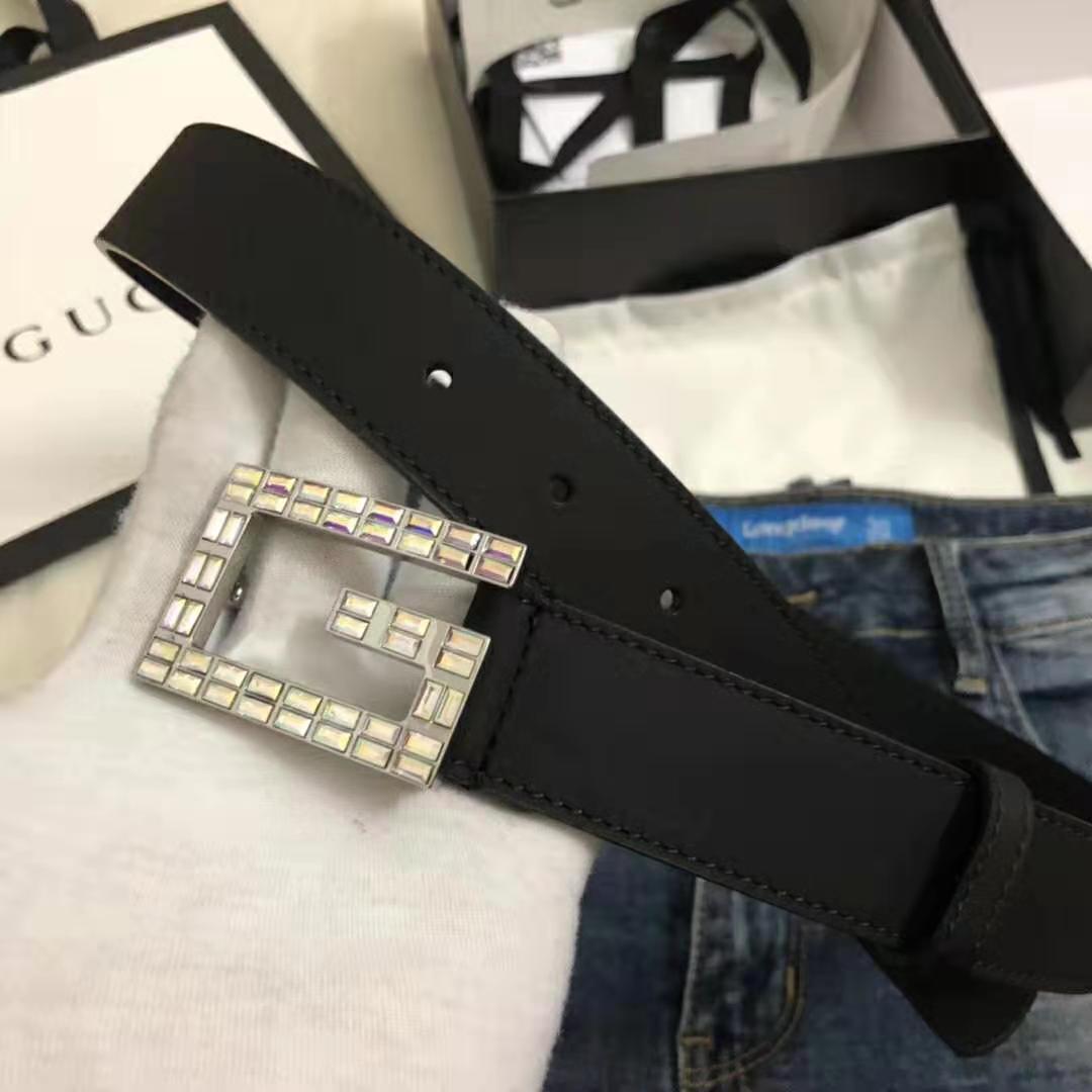 G*u*i unisex leather belt with square g buckle in 3.8cm width-black