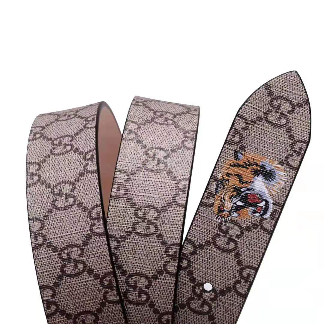 G*u*i unisex tiger print gg supreme belt in beige/ebony gg supreme canvas