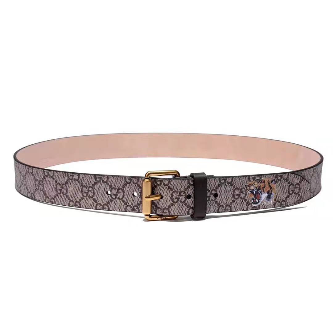 G*u*i unisex tiger print gg supreme belt in beige/ebony gg supreme canvas