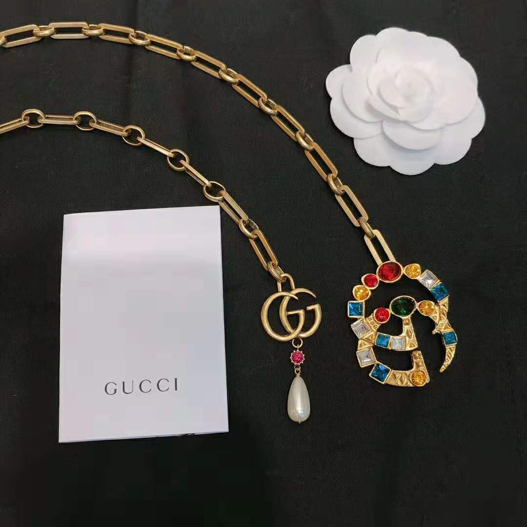 G*u*i women chain belt with crystal double g buckle in gold-toned chain