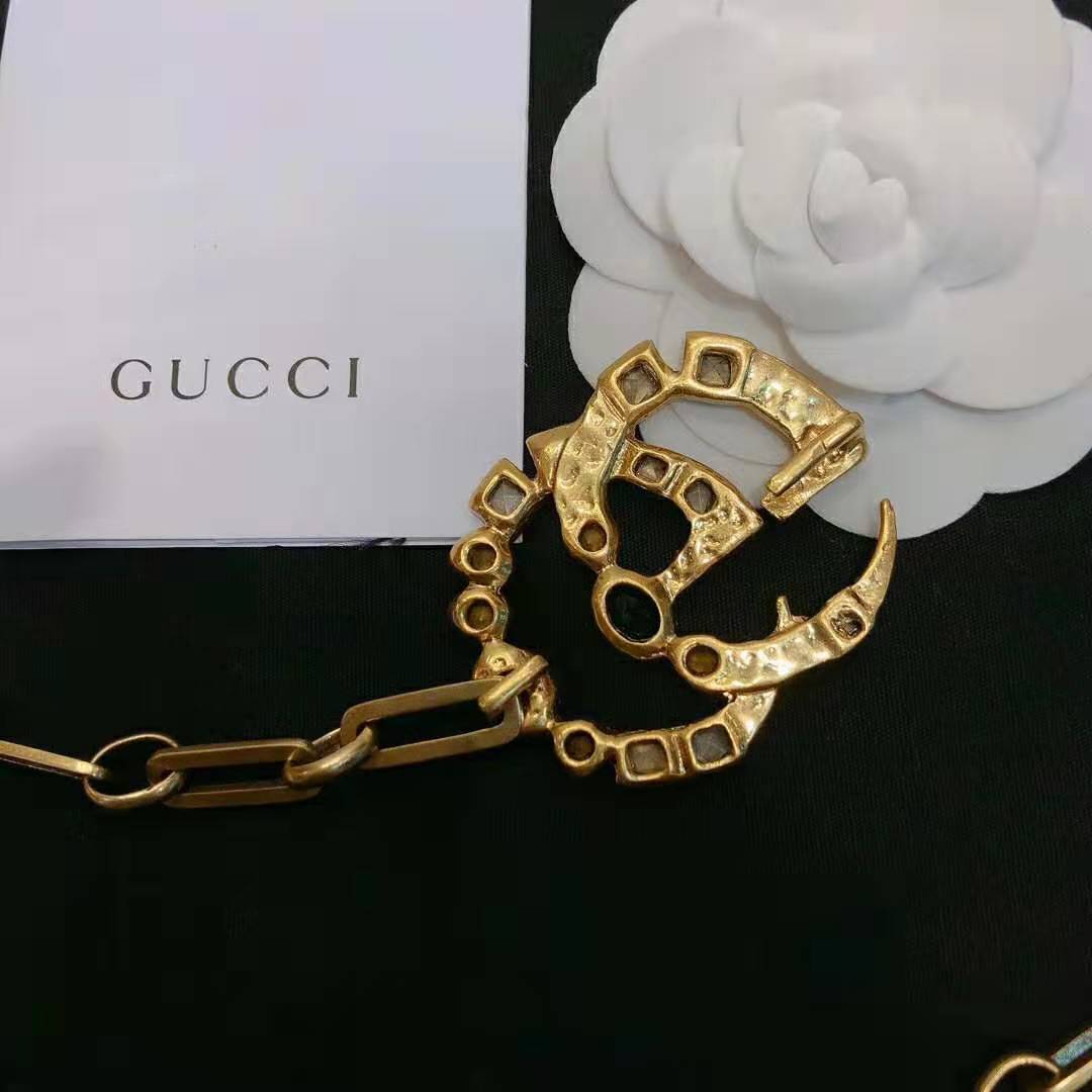 G*u*i women chain belt with crystal double g buckle in gold-toned chain