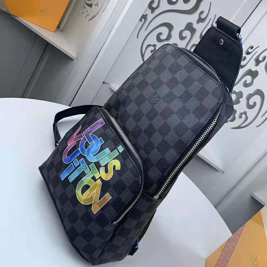 Louis Vuitton LV Men Avenue Sling Bag in Damier Graphite Canvas-Grey