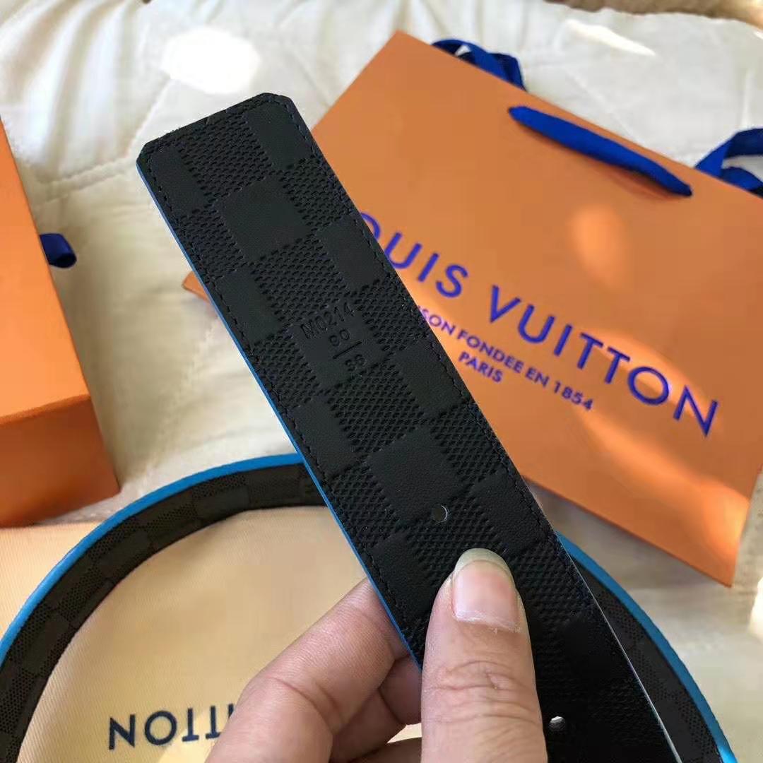 Louis Vuitton LV Unisex Damier Print 40mm Reversible Belt in Damier Canvas-Blue