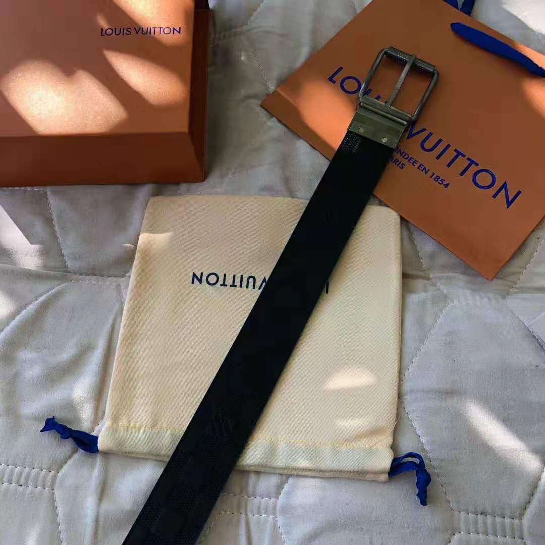 Louis Vuitton LV Unisex Damier Print 40mm Reversible Belt in Damier Canvas-Blue