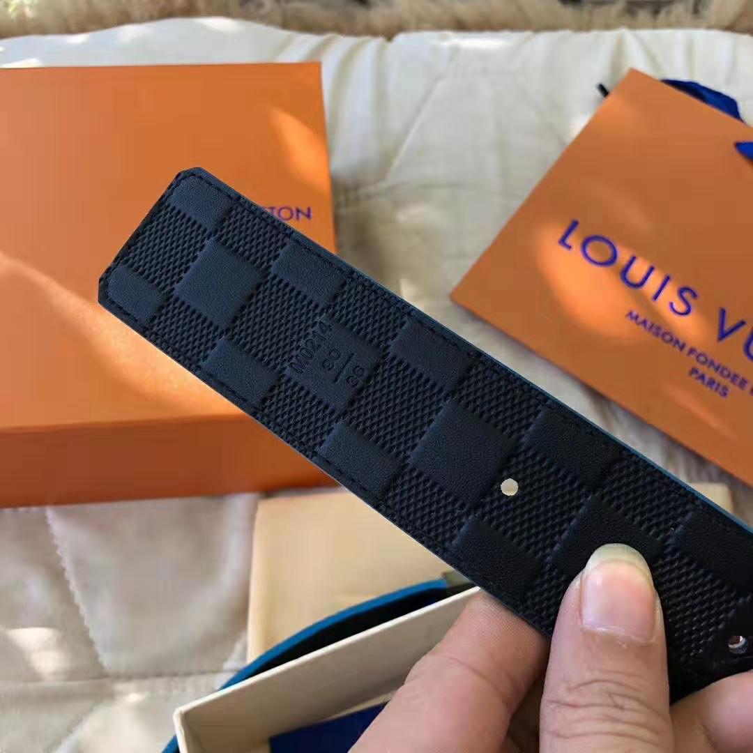 Louis Vuitton LV Unisex Damier Print 40mm Reversible Belt in Damier Canvas-Blue
