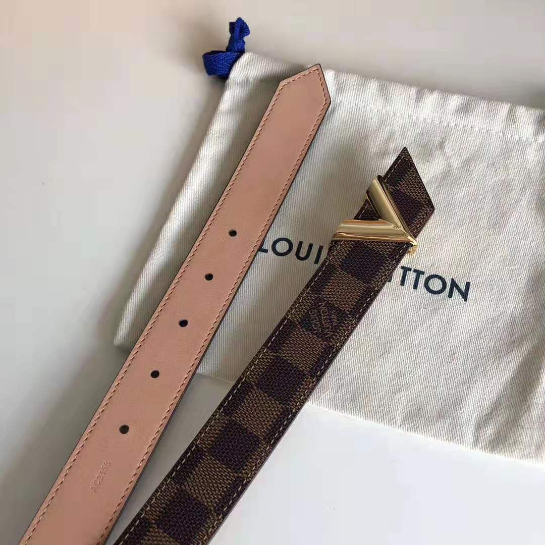 Louis Vuitton LV Unisex Essential V 30mm Belt in Damier Ebene Canvas and Calf Leather