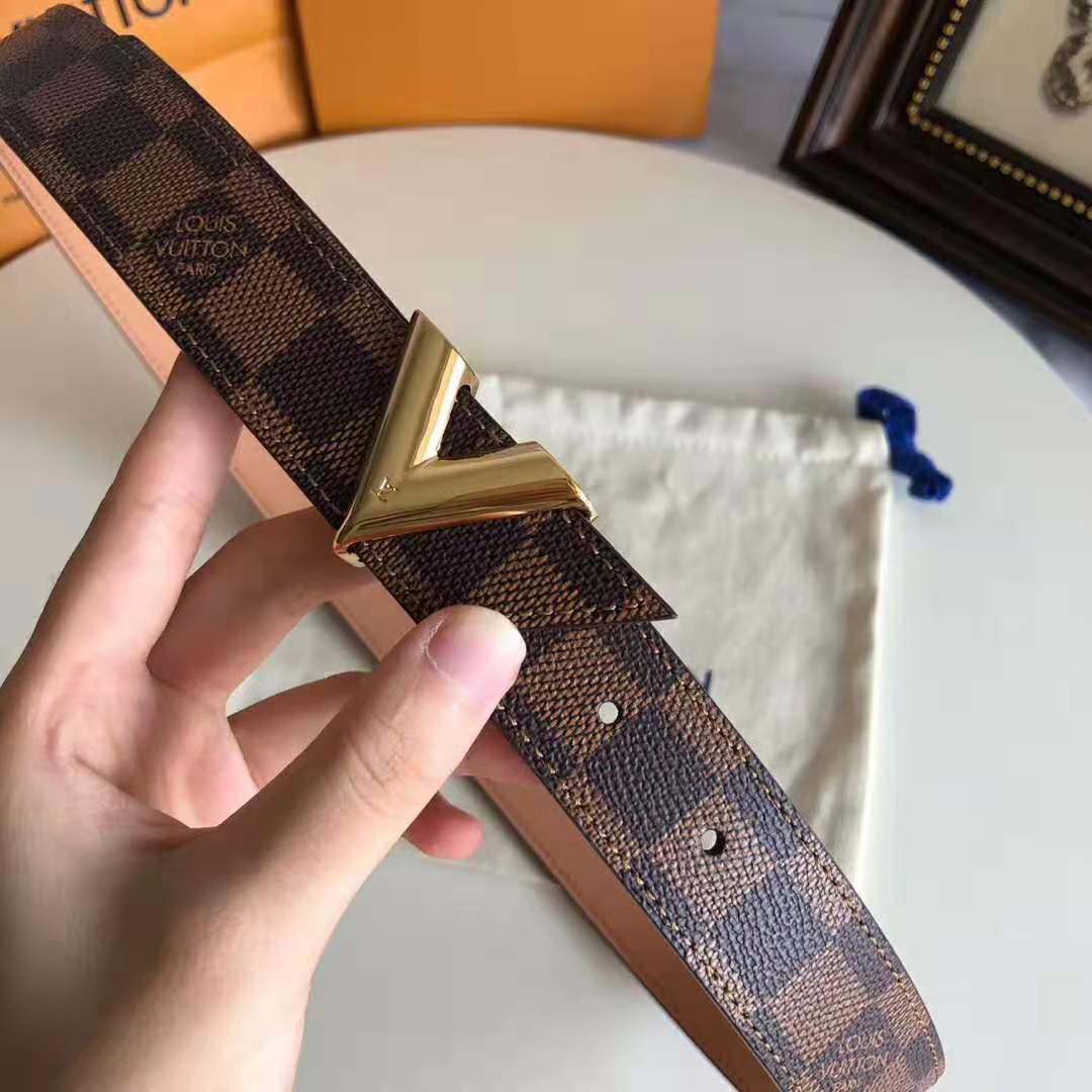 Louis Vuitton LV Unisex Essential V 30mm Belt in Damier Ebene Canvas and Calf Leather