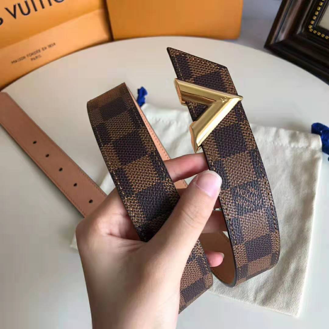 Louis Vuitton LV Unisex Essential V 30mm Belt in Damier Ebene Canvas and Calf Leather