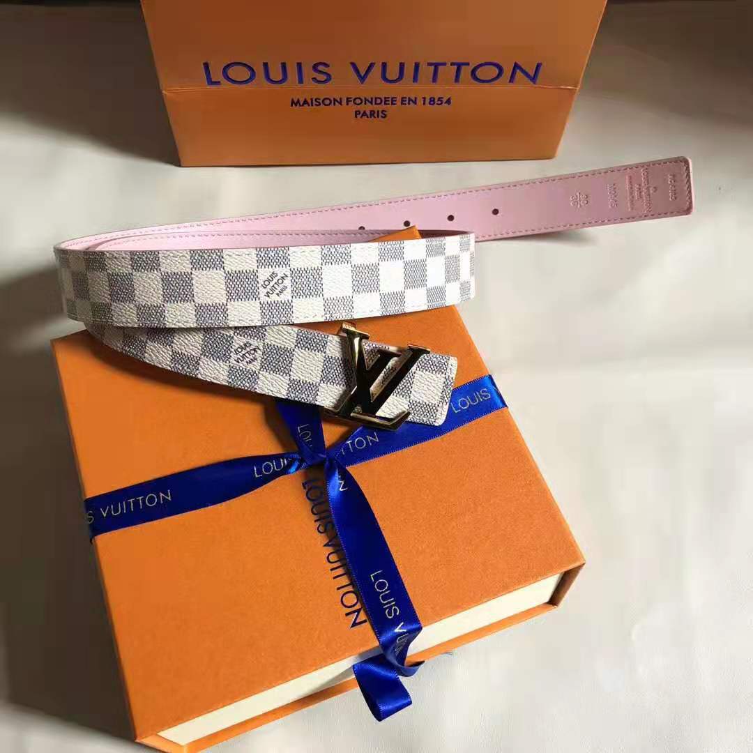 Louis Vuitton LV Unisex LV Initiales 30mm Reversible Belt in Damier Canvas-Pink