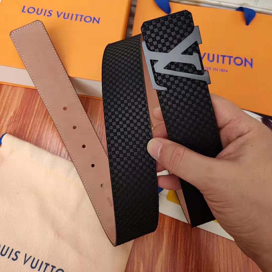 Louis Vuitton LV Unisex LV Initiales 40mm Belt in Suede Calf Leather-Black